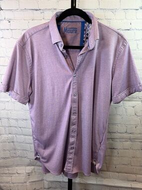 Men’s Purple  Short-Sleeve Button-Down Shirt Misura Sz Large